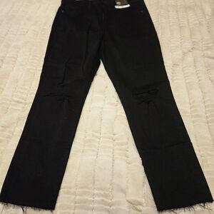 Express Black Straight-Leg Women's Jeans with Knee Distress